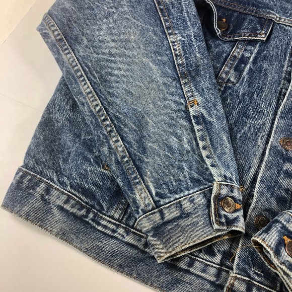 VTG 80s Levi's Jean Jacket Adult Large Blue Acid Wash Trucker Faded Denim USA - Picture 3 of 16